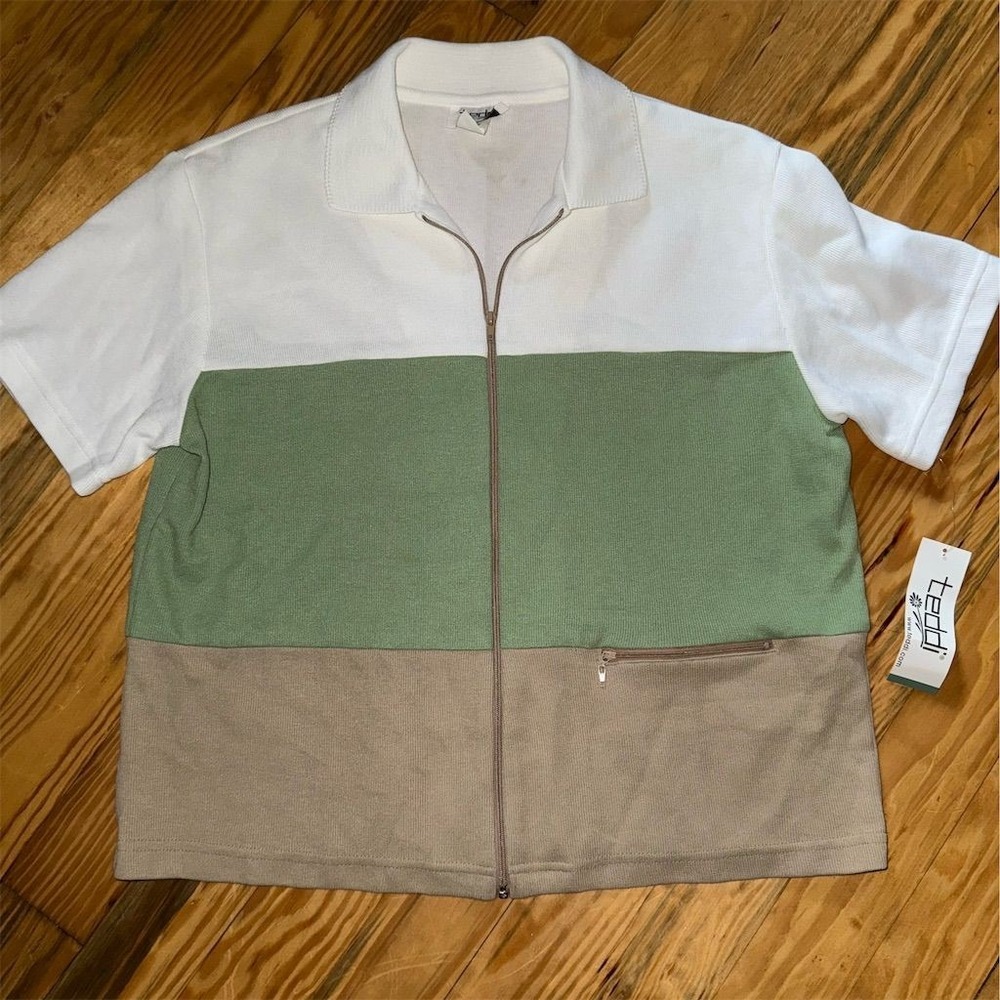 Teddi Women's XL Colorblock Short‎ Sleeve Zip Polo Shirt tennis preppy Vtg USA